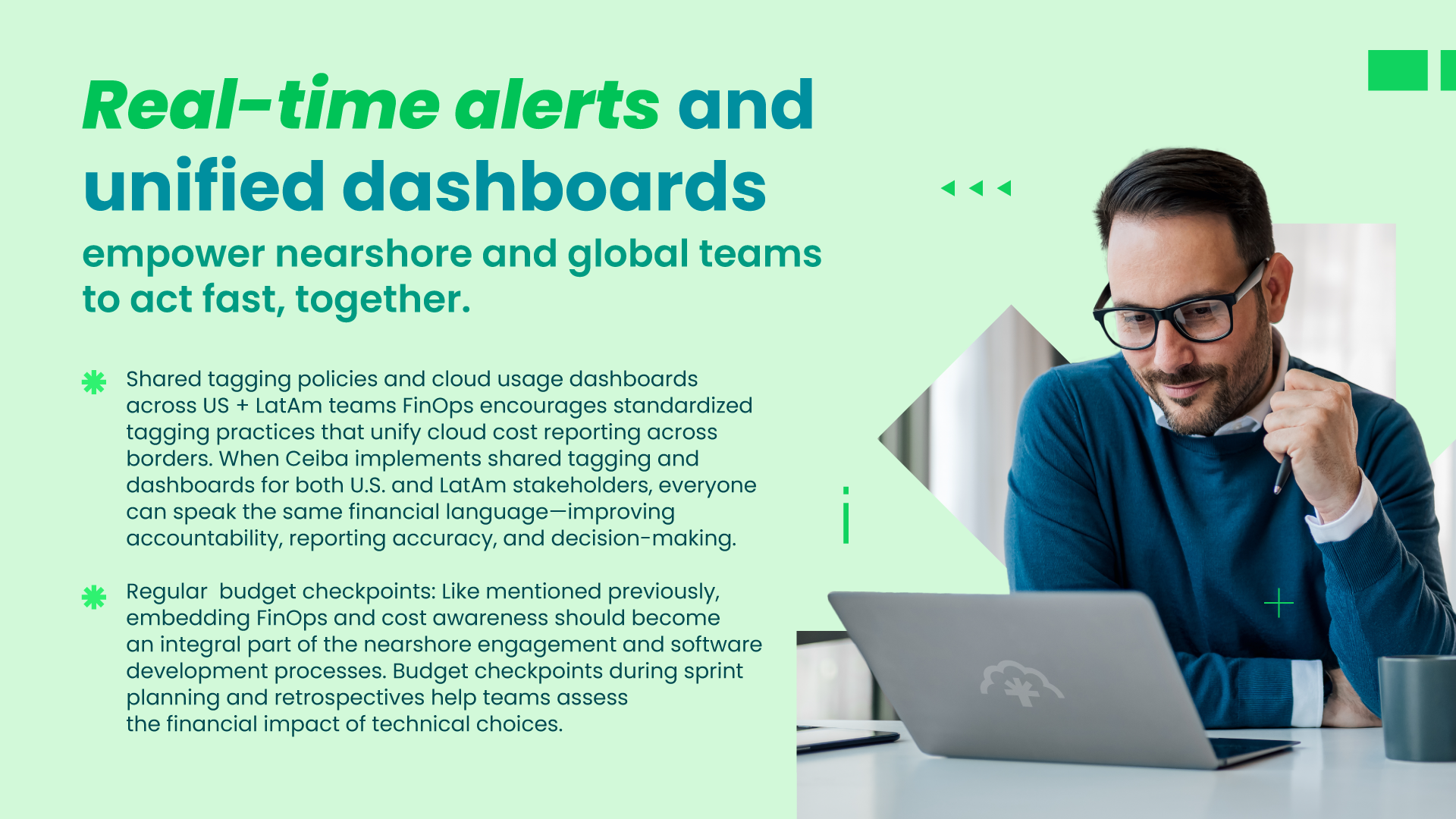 Real-time FinOps dashboards with unified cloud cost visibility that empower nearshore and global teams to optimize budgets, enhance reporting accuracy, and accelerate decision-making.